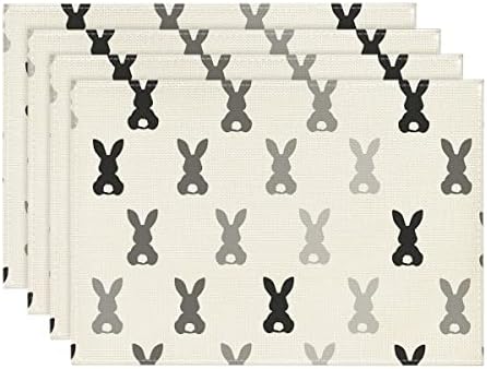 Modo Artóide Cinza Black Belny Rabbit Páscoa Placemats Conjunto de 4, 12x18 polegadas sazonais de mesa de primavera para