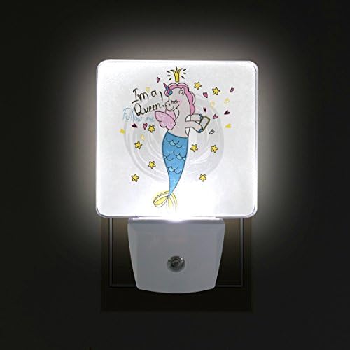 Naanle Conjunto de 2 Fairy Unicorn Sereia Queen Crown Heart Star Sensor Auto Led Dusk To Dawn Night Light Plug in Indoor