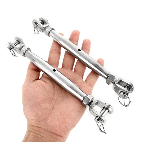 2 pacote m10 maxilar e mandíbula Turbuckles de 3/8 de polegada Turnbuckle Turbuckle Rust de serviço pesado e corrosão e parafuso de manipulação de resistência a ácido para fio de cabo de cabo em um ambiente ao ar livre/um ambiente úmido acrux7