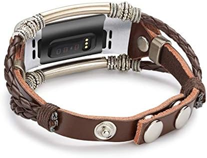 Compatível com Fitbit Charge 4/ Charge 3/ SE Bandas para mulheres, Marval.P Banda de couro artesanal, pulseira de pulseira de substituição, pulseira com tamanho ajustável, pulseira de moda Straps Lover