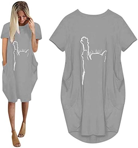 uikmnh ladies túnicas vestido tops vestido gato casual relaxado ajuste reto midi vestido curto vestido de manga curta