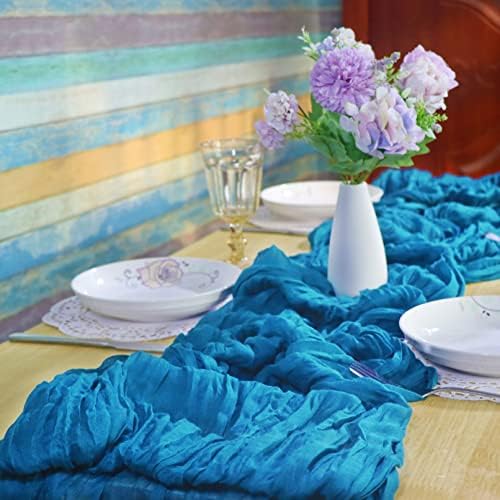 MXBTSYA Blue Cheesecloth Table Runner 10ft Toel de mesa de gaze rústica 35 x 120 polegadas Boho Table Runner para festa de casamento