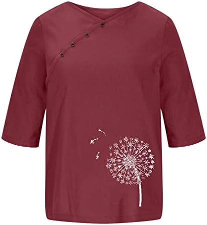 Flor de Dandelion Graphic Logo Fit Tops Womens Short 1/2 Sleeve Crew Neck Spandex Linen Lounge Top T camisetas