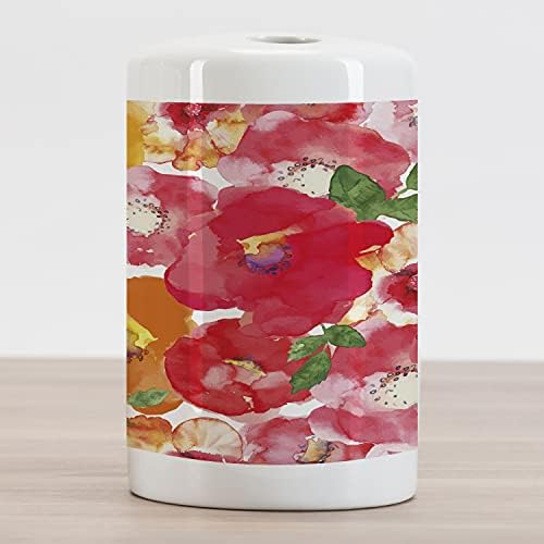 Porto de dentes de cerâmica de flor de ambesonne, efeito de tema floral com estilo de aquarela Flores e folhas arte