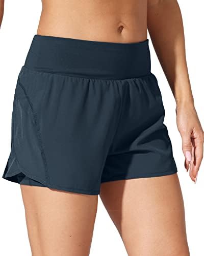 Capol Women's Running Shorts Cantura elástica Bolsas de shorts rápidos shorts atléticos para mulheres Ginástica ativa da marinha