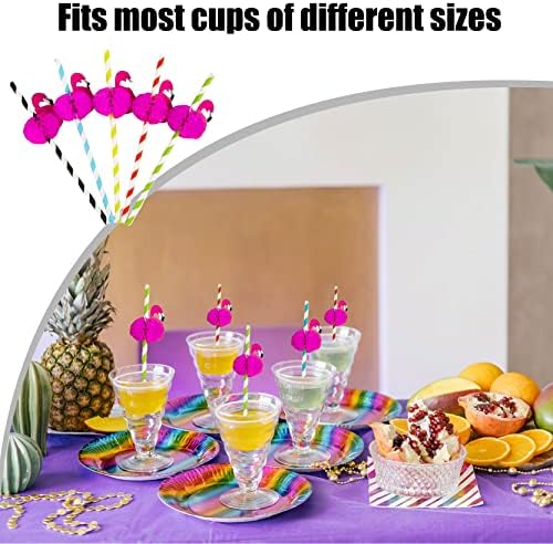 Dapin 50 Pack Coquetel Straudos Reutilizáveis ​​Palhadudes de papel flamingo canudos de papel elegante coquetel 3D palhas decorativas de papel listrado de papel havaiano de festa temática