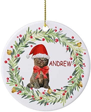 Enfeites de natal grinaldas de Natal Nome do gato personalizado Ornamento de cerâmica Office doméstico Ofras redondas