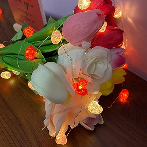 Yirhyzc Luzes dos namorados vermelhos corações brancas rosa, luzes do coração, 10 pés/30 LEDs Luzes de cordas de fada