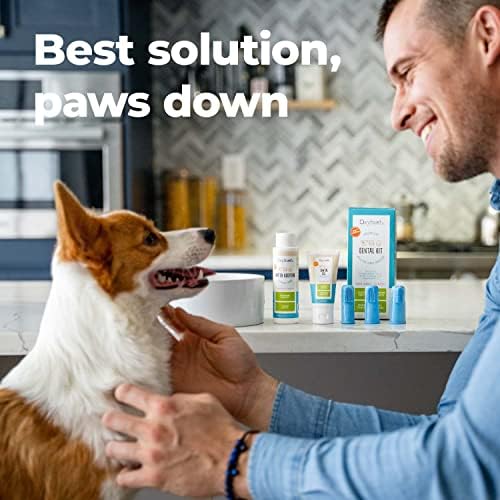 Oxyfresh Premium Pet Dental Kit para cães e gatos - Solução fácil para respiração fresca para animais de estimação, dentes limpos,