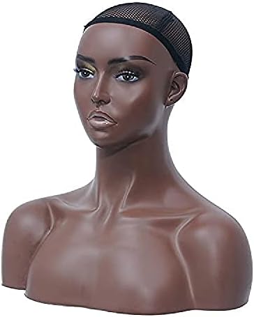 Ruixflr PVC Mannequin Head com ombro, cabeça feminina com orifício de orelha, suporte de cabeça para colar de óculos de sol das perucas de exibição