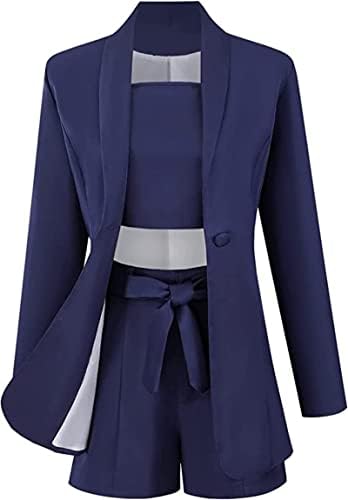 Conjuntos de blazer de 3 peças para mulheres de botão frontal aberto + tops + shorts de fundo com conjuntos de trajes