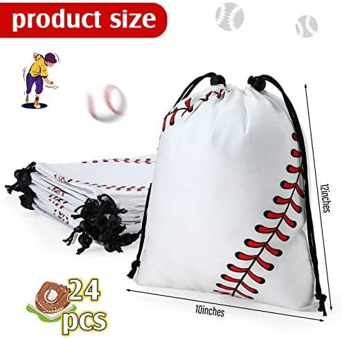 NUOGO 24 peças Baseball Sacos de cordão de beisebol 10 x 12 polegadas Baseball Party Favor Favor