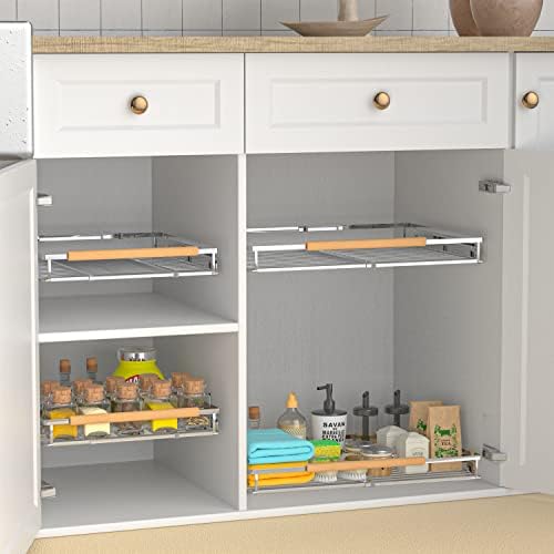 2Pack Gasas de retirar expansíveis para armários de cozinha, armário de serviço pesado prateleiras, 16,3 ~ 26,3 W x 17