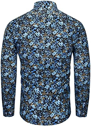 TUNEVUSUSE MEN CHANHAS FLORAL CAMISAS DE MANAGEM LONGO BOTÃO CASual Down Flower Printed camisetas algodão