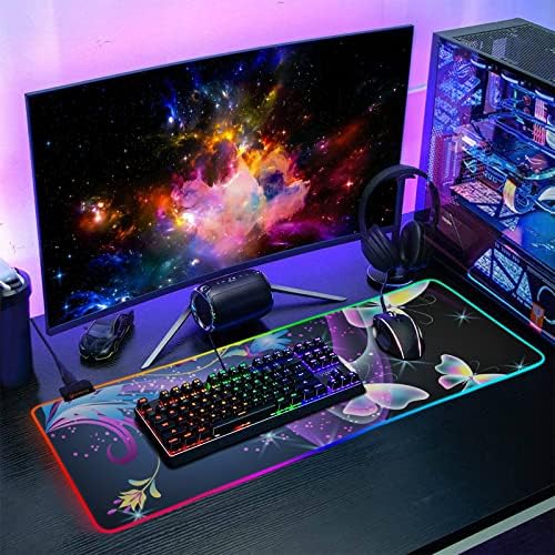 MNSRUU GAMING MOUSE PAD RGB - PADRO DE TECLADO DE LED GRANDE com superfície impermeável suave e base de borracha sem