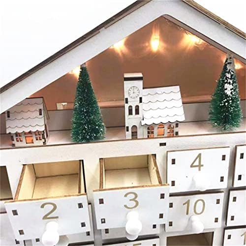 Gretd Christmas White LED de 24 dias de madeira advento calendário liga a bateria de 24 gavetas de armazenamento Casa Calendário de