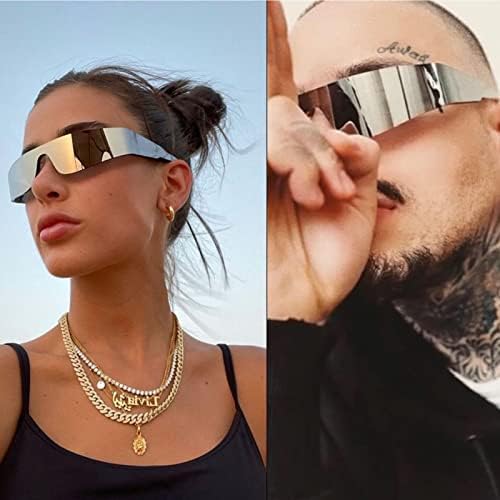 Crazy Feng Trendy Rimless Futuristic Wrap em torno de óculos de sol homens homens, óculos de sol de viseira cyberpunk tons de moda os óculos de moda