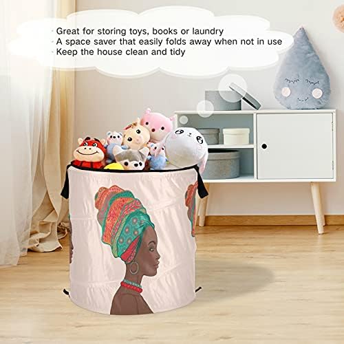 Alaza 50 l Crescedores pop-up dobráveis, retrato de uma bela mulher africana em cesta de lavanderia de turbante para quarto, dormitório da faculdade ou viagem