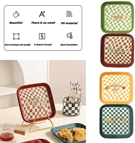 Conjunto de 4 placas de aperitivo, lanches ， Placa de salada quadrada de 6 polegadas, placas de aperitivo de plástico conjunto, placa de sobremesa, placa pequena para saladas, frutas, batatas fritas, lanches, sushi, bolo, placas de plástico reutilizáveis