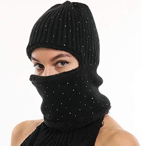 Harlotte Knit Winter Balaclava Feanie Hat Capace Face Pluxhined Rhinestone Neck Warker