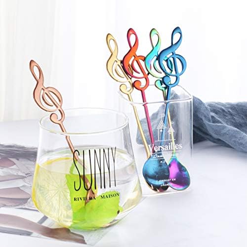 Café Spoons Tea sobremesas Espresso Nota Musical Aço inoxidável 304 Longo Handeld Handdil Black Rose Gold Blue Purple Rainbow Silver Megic Red Set de 8