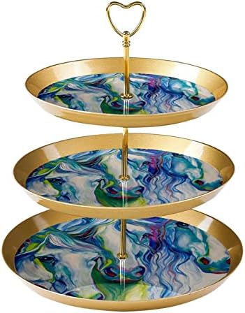Stand de bolo de sobremesa, decoração de mesa para celebração de festa de casamento de casamento, abstrato colorido de animais de arte de arte padrão