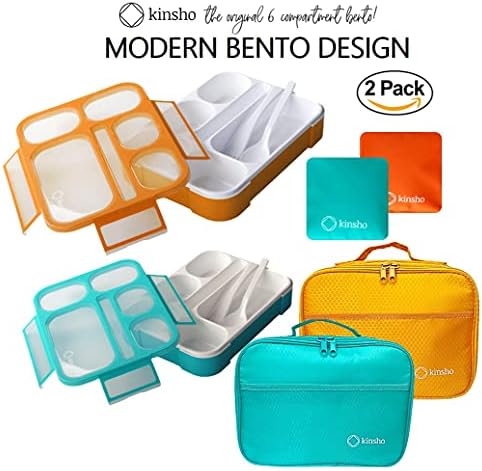 Recipientes para lanche para crianças de mini-almoço Kinsho para crianças + caixa de bento com lancheira e conjunto de embalagens de gelo | 2 caixas, bolsas, pacotes frios para crianças adultos