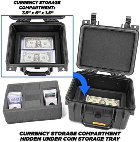 Case de moedas classificadas por Casematix para 50 PCGs ou moedas classificadas por NGC, caixa de moedas à prova d'água personalizada com suportes de moedas pré -cortados para colecionadores com manga de moeda separada ou compartimento de suprimentos de moedas