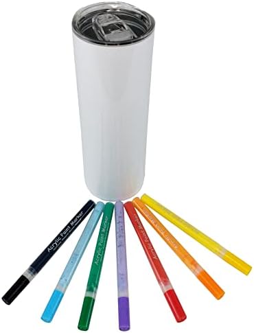 Crie seus próprios presentes personalizados, caneca branca de copo isolada de 20 onças com tampa, conjunto de 7 canetas de tinta acrílica