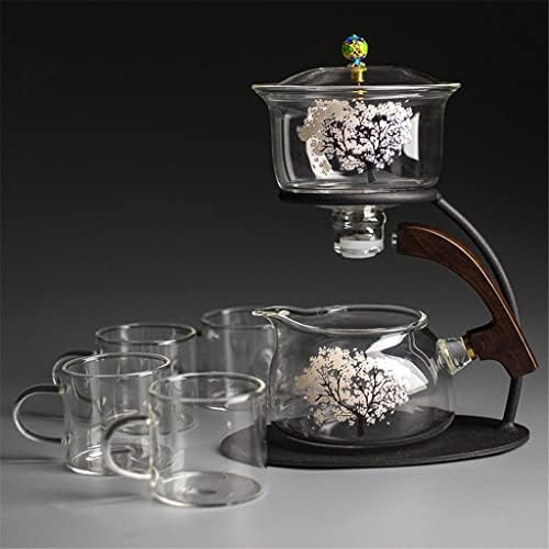 GPPZM Cereja preguiçosa de chá de vidro semi-automático preguiçoso conjunto com xícaras de copos de time de vidro resistente