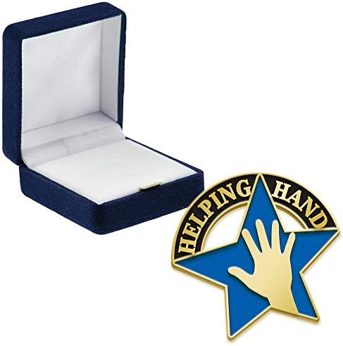 Crown Awards Helping Hand Pins, ajudando a fixar a mão com o caso de apresentação de veludo azul