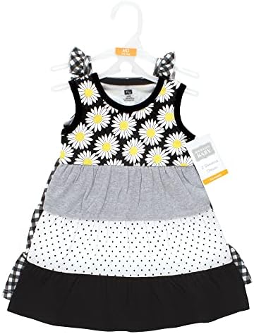 Vestidos de algodão para meninas de bebê Hudson Baby, margarida preta, 6-9 meses