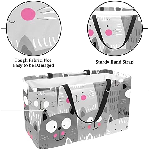 Cesta de compras reutilizáveis ​​gatos fofos padrão estilo japonês portátil dobramento de piquenique sacolas bolsas de cesta de lavanderia