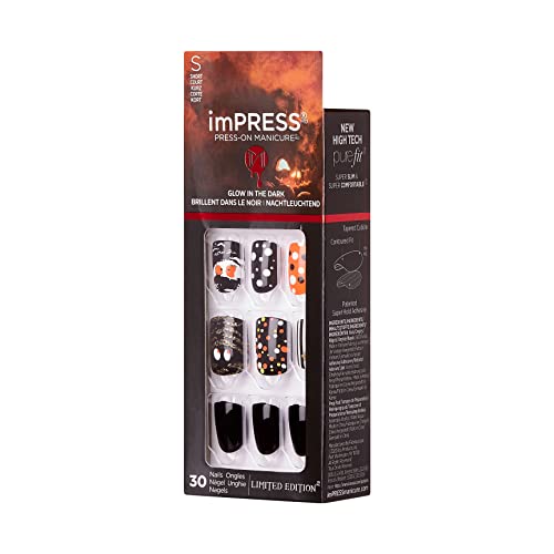 Kiss Impress edição limitada Halloween Pressil unhas, tecnologia Glow-in-the-Dark PureFit, 'BONE APETIT', com prep bloco,