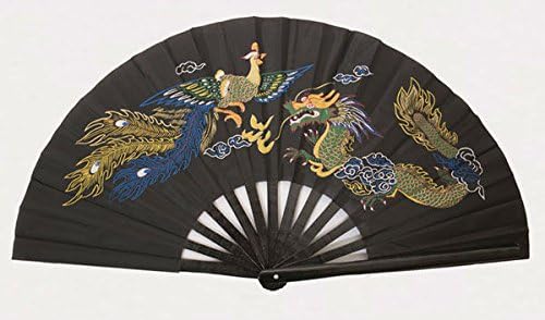 Apint Bamboo Fan Mascot Dragon Phoenix Design chinês Kung fu marcial tai chi preto