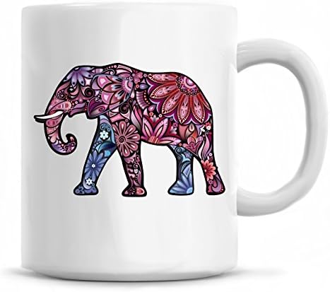 Caneca de café Pink Paisley Elephant 12 onça - Ótimo para presentes ou para marcar aquela ocasião especial - feita nos EUA.
