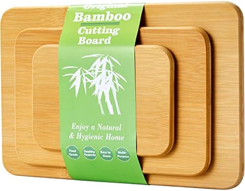 Pipell Bamboo Rutting Board Conjunto de 3 - Conselho de corte de madeira para corte de cozinha - Para carne, queijo e legumes - Bloco de açougueiro Bandeja, PIBCB01