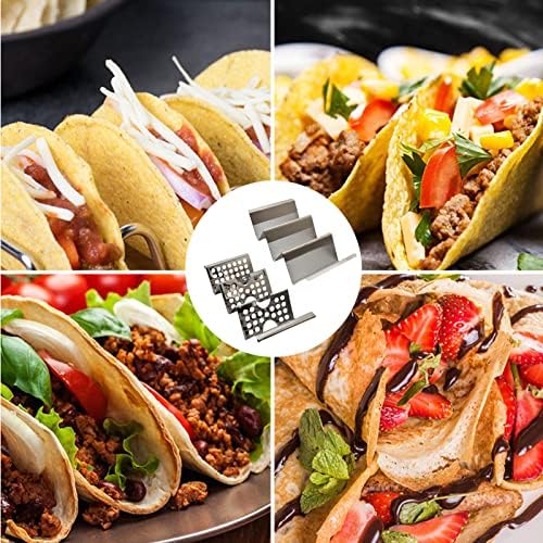 Suportes de taco de aço inoxidável, suportes de taco premium, rack de taco com alça de fácil acesso, cascas de placa de taco de grau alimentar forno e grade seguras, oco, curvas