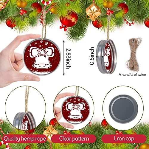 10 PCs Christmas Mason Jar tampas Decorações de árvores com corda, Rustic Farmhouse Ornamentos de Natal para a festa