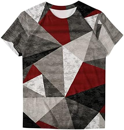 Summer Summer Tops geométricos de impressão gráfica Camisas de manga curta Bloco colorido Tunica Casual Bloups redonda