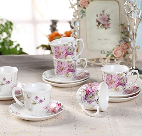 Guangyang 12 peças xícaras de expresso e pires ， 2,5 onças/80 ml ， conjunto de 6, mini conjunto de café de porcelana premium, design de padrão de flores sofisticado