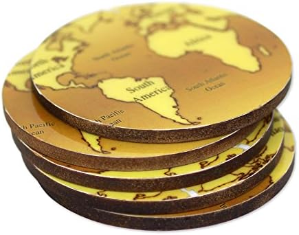Novica Global Theme Decoupage Wooden Coasters, conjunto de 5, 'Cartografia Brown'