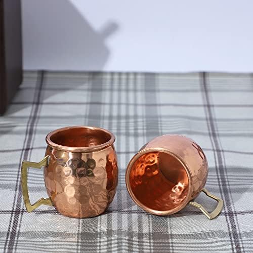 Buda4all 2 oz. Mini Moscow Moscow MUGA TOTO DE MUGA AUTENTICA AUTENTIC sólido de cobre martelado Moscou Muge Caneca de 2 onças de vidro - conjunto