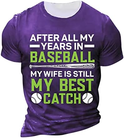 Camisa de impressão de letra de beisebol vintage para homens Crew pescoço de manga curta Tees de algodão gráfico de camiseta leve