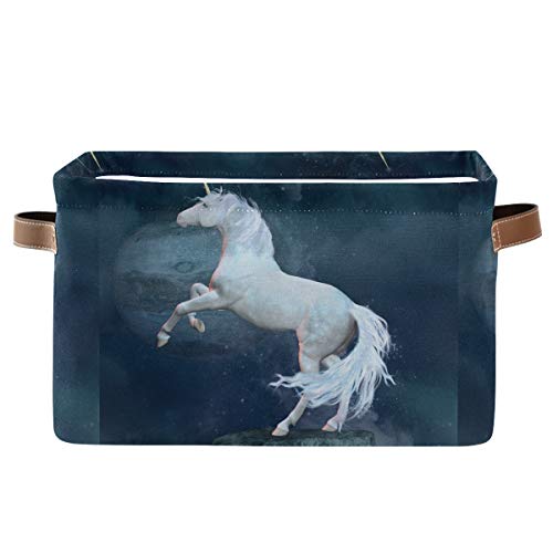 Bin armazenamento retangular Beautiful Unicorn Space Canvas Fabric com alças - caixas de berçário de lona para roupas, livros,