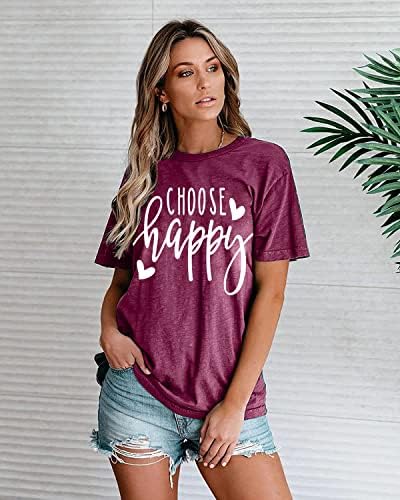 Camisetas gráficas para mulheres escolhem camisetas de impressão de letra feliz e engraçada amor coração mulheres camiseta inspiradora