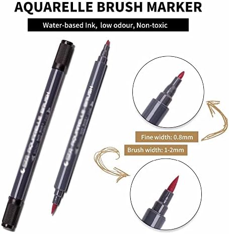 SDGH CORES Dicas duplas Marcador de pincel em aquarela Conjunto de caneta com dica FineLiner para desenho de suprimentos