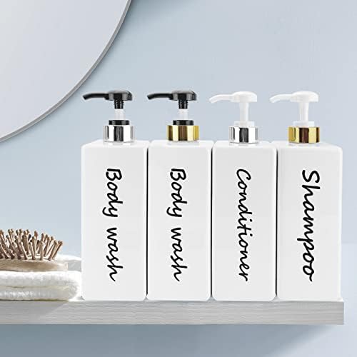 Shampoo e dispensador de condicionador Modern Reabilable Shampoo Bomba Garrafas para sabão de chuveiro - Distribuidor de lavagem do corpo de shampoo vazio Conjunto de lavagem do corpo - Etiquetas permanentes elegantes - para banheiro