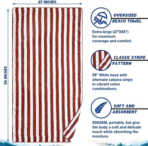 12 PCs Toalha de praia fofa de 27 x 55 polegadas toalhas de piscina grandes mistura de pelúcia altamente absorvente Toalhas de banho listradas