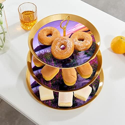 Bolo Stand Conjunto de 3 cupcake de camada STANS PLATE DE PASSAIS REUSIÁRIOS PARA DORAÇÕES DE FESTO DE TEMO DE BIMVIDADES DE CASAMENTO, LAVAGENS LAVENDELA LAVENDELAÇÃO DO CEMO, LAVEND